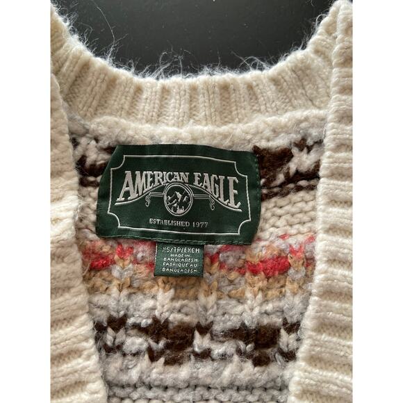 AMERICAN EAGLE Outfitters Cream/Brown Buttoned Crop Knit Sweater sz XS - Picture 4 of 11